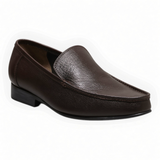 ARQS.PK men's dark brown textured leather slip-on loafers with apron stitching and a low-profile durable sole.