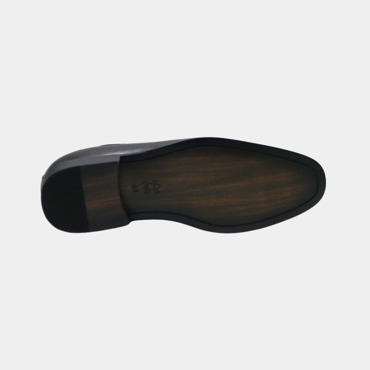 ARQS.PK 761N formal dress shoe featuring a dark brown wooden-effect leather sole with a stacked heel
