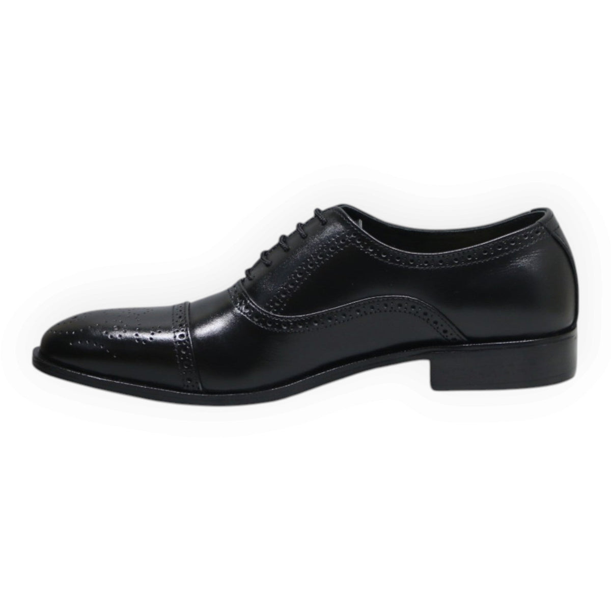 ARQS.PK 873N black leather oxford dress shoe with classic brogue detailing and a sleek lace-up profile.