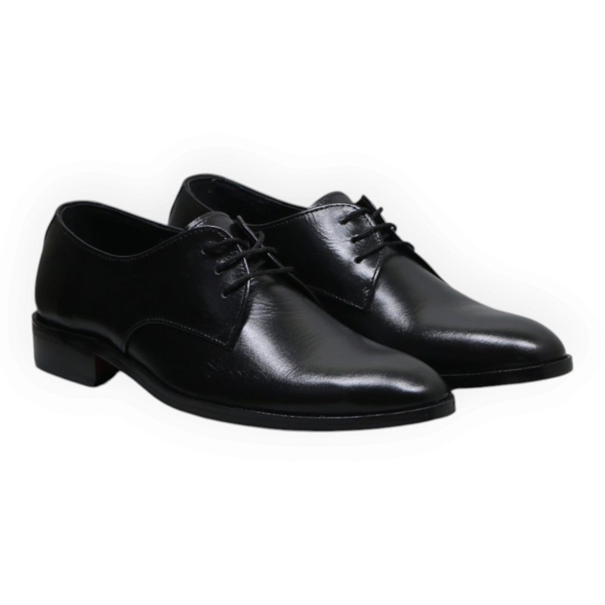 ARQS.PK black leather lace-up derby shoes with a polished finish and classic formal silhouette.