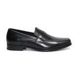 ARQS.PK black leather penny loafer dress shoe with a polished finish and traditional strap detail.