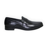 ARQS.PK black leather penny loafer dress shoe with a polished finish and traditional strap detail