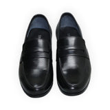 ARQS.PK black leather penny loafer dress shoes with a polished finish and traditional strap detail