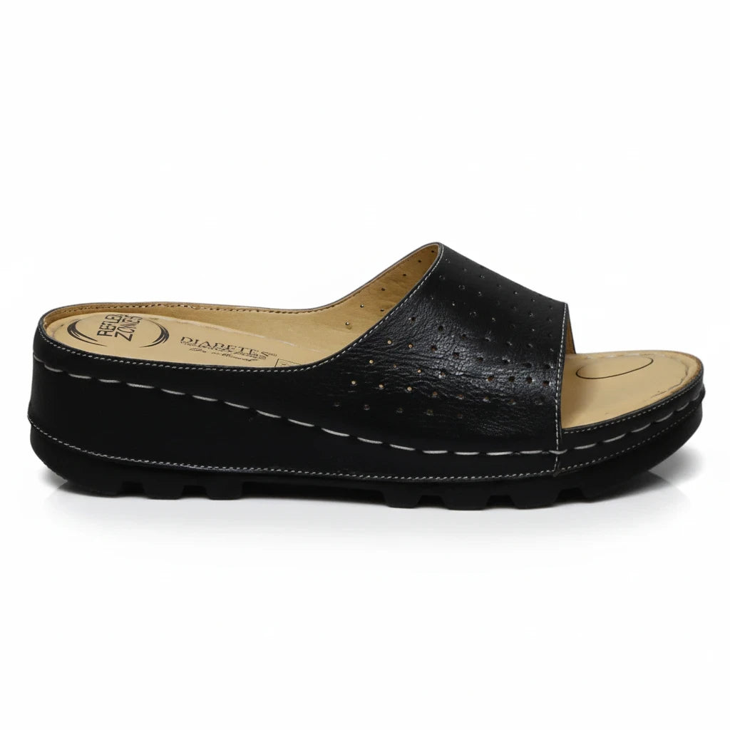 ARQS.PK Dr Mauch black leather reflexology slippers with acupressure points and a supportive platform sole