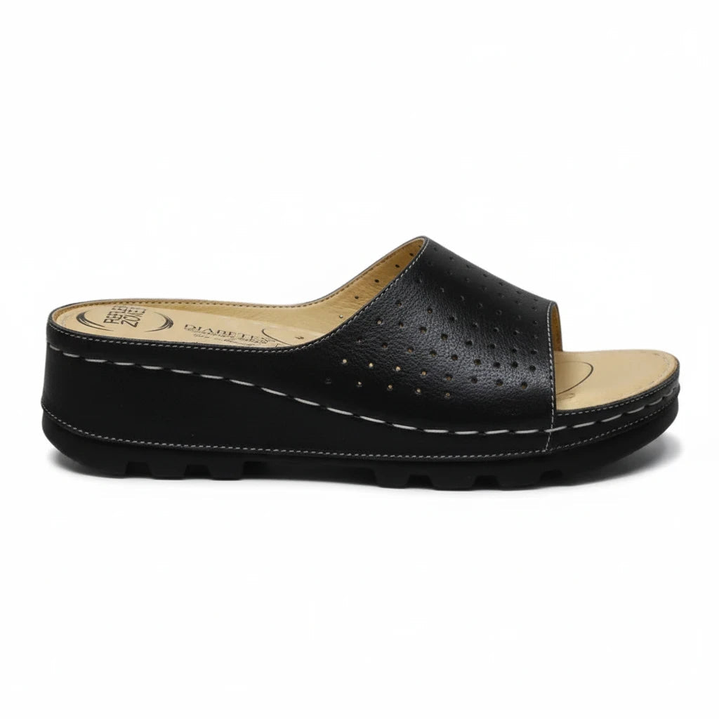 ARQS.PK Dr Mauch black leather reflexology slippers with acupressure points and a supportive wedge sole