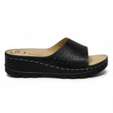 ARQS.PK Dr Mauch reflexology slippers in black leather with acupressure points and a comfortable wedge sole.