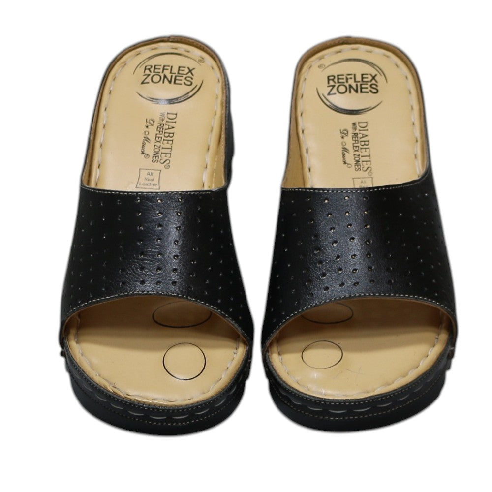 ARQS.PK Dr Mauch black leather reflexology slippers with acupressure points for therapeutic foot comfort