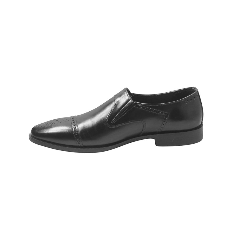 ARQS.PK 1726 black leather slip-on dress shoe with perforated cap toe detailing