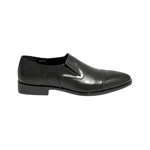 ARQS.PK 1726 black leather slip-on dress shoe with a cap toe and subtle textured pattern