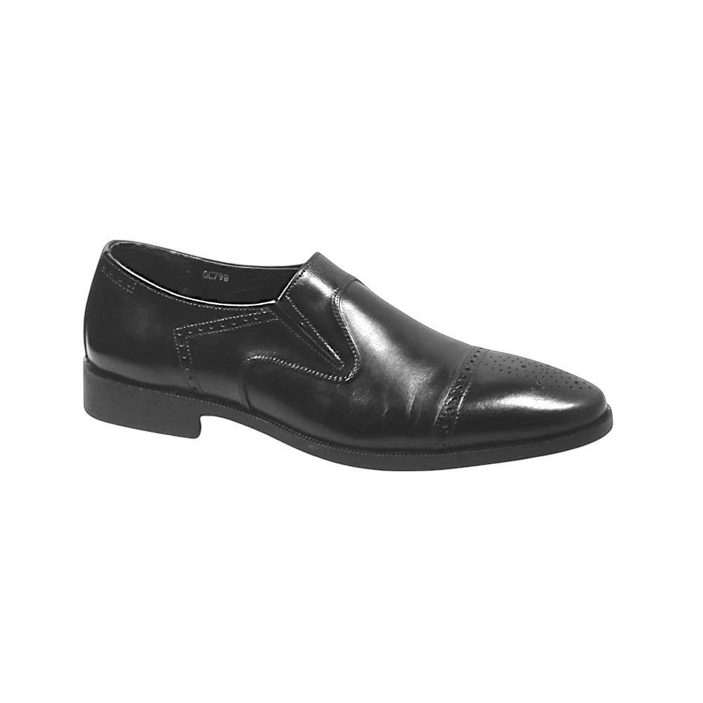 ARQS.PK 1726 black leather slip-on dress shoe with perforated cap toe detailing