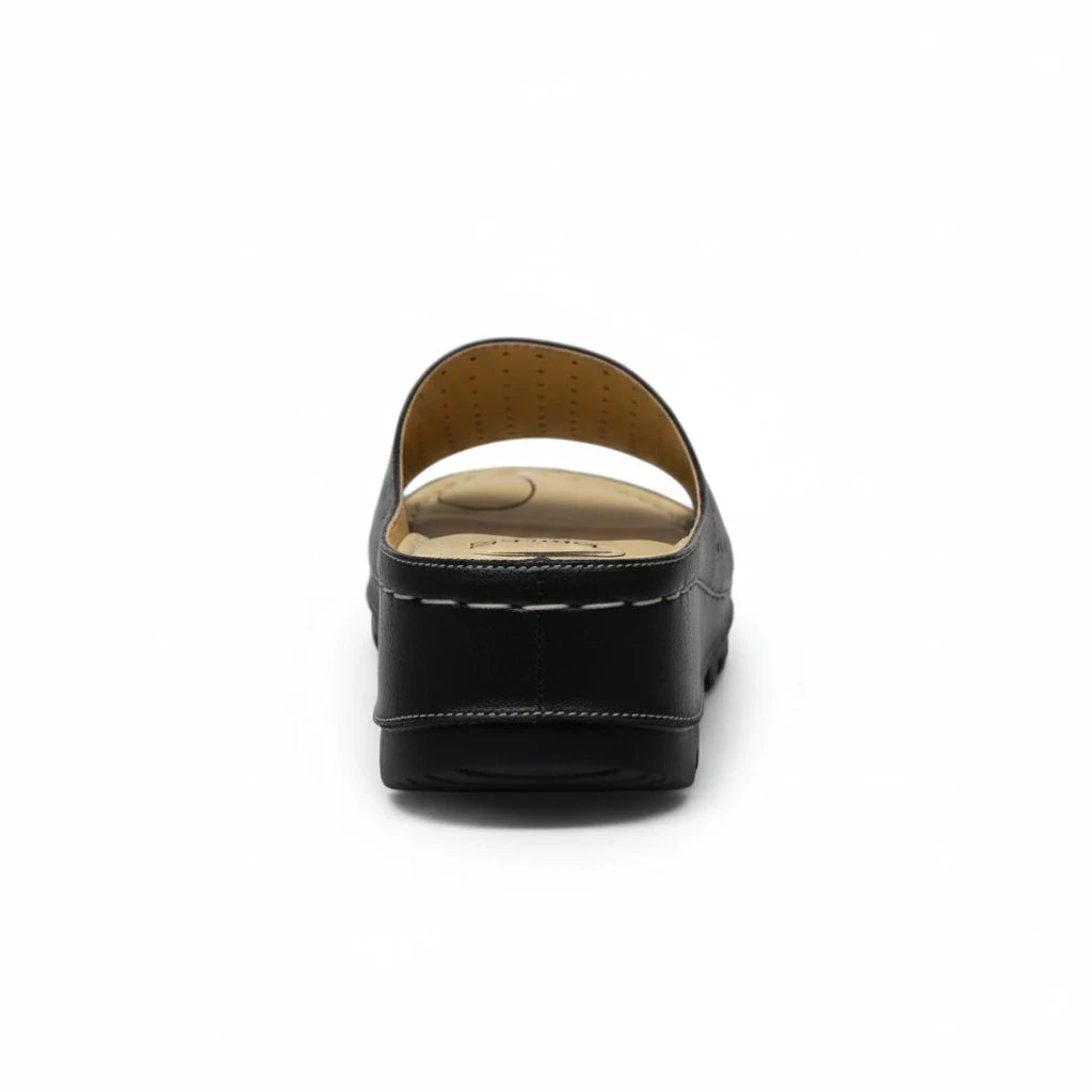 ARQS.PK Dr Mauch reflexology slippers in black with therapeutic acupressure footbed, back view.