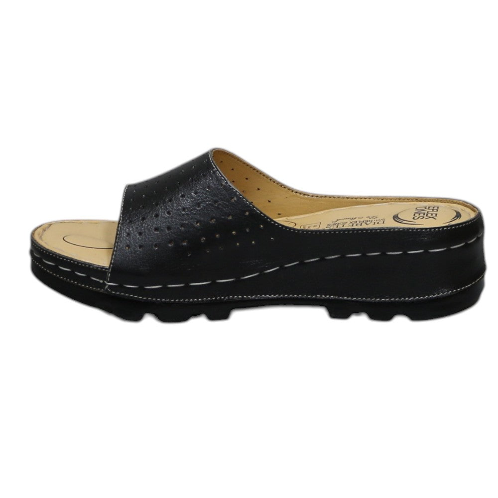 ARQS.PK Dr Mauch black leather reflexology slippers with acupressure footbed and perforated strap for therapeutic wear