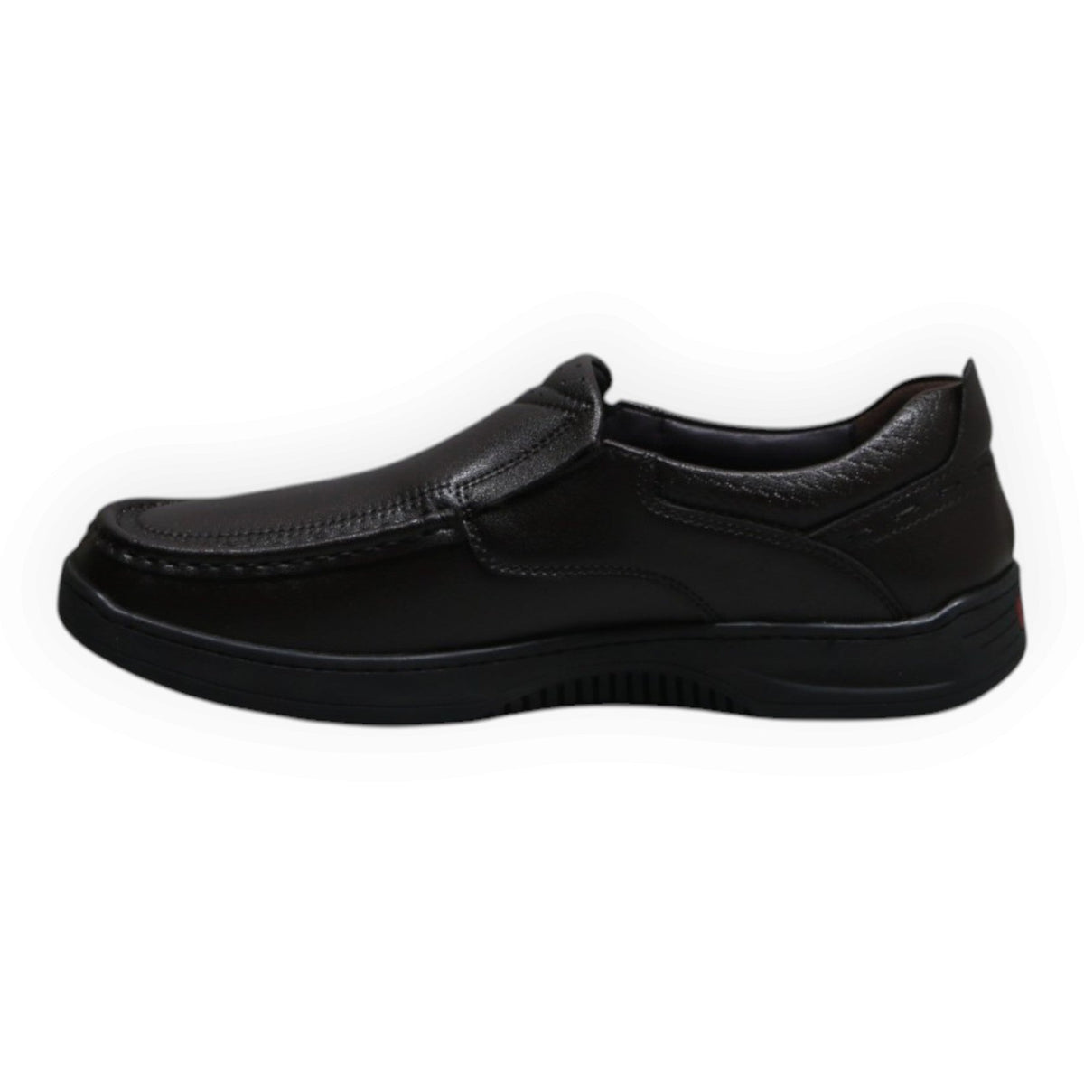 ARQS.PK black synthetic leather slip-on loafer with moc-toe stitching and cushioned sole for men