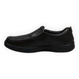 ARQS.PK black synthetic leather slip-on loafer with moc-toe stitching and cushioned sole for men