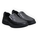 ARQS.PK black synthetic leather slip-on loafers with moc-toe stitching and cushioned soles for men