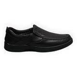ARQS.PK black synthetic leather slip-on loafers with moc-toe stitching and cushioned sole for men