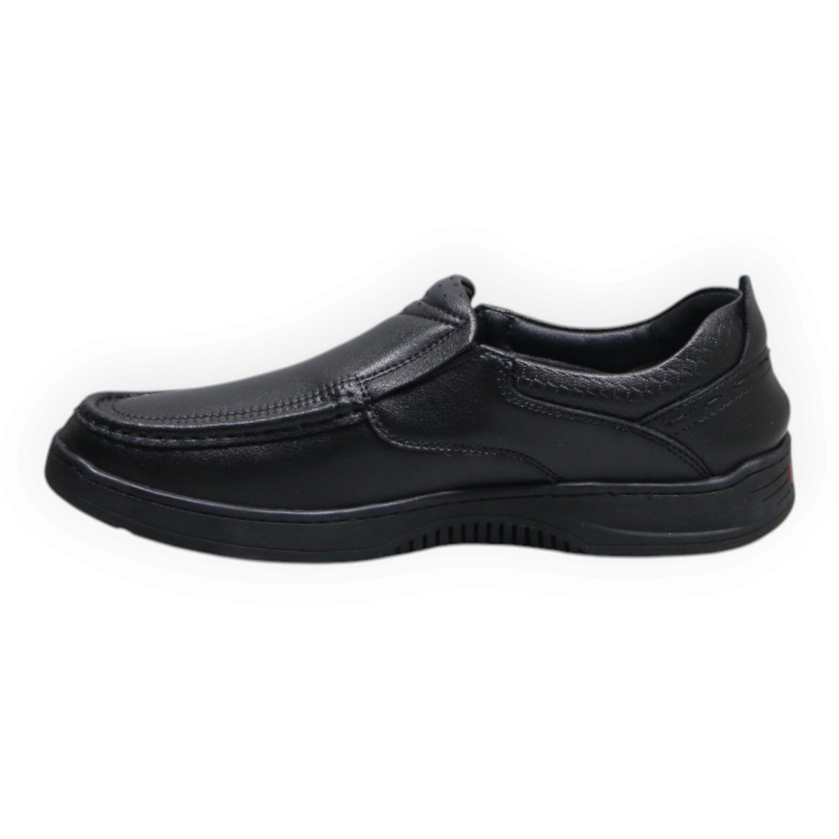 ARQS.PK black synthetic leather slip-on loafers with moc-toe stitching and cushioned sole for men