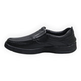 ARQS.PK black synthetic leather slip-on loafers with moc-toe stitching and cushioned sole for men
