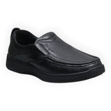 ARQS.PK black synthetic leather slip-on loafers with moc-toe stitching and cushioned SOFT comfort sole