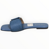 ARQS.PK blue flat slide sandals featuring a woven texture strap and square toe design