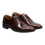 ARQS.PK brown leather lace-up derby shoes with a polished finish and classic formal silhouette.