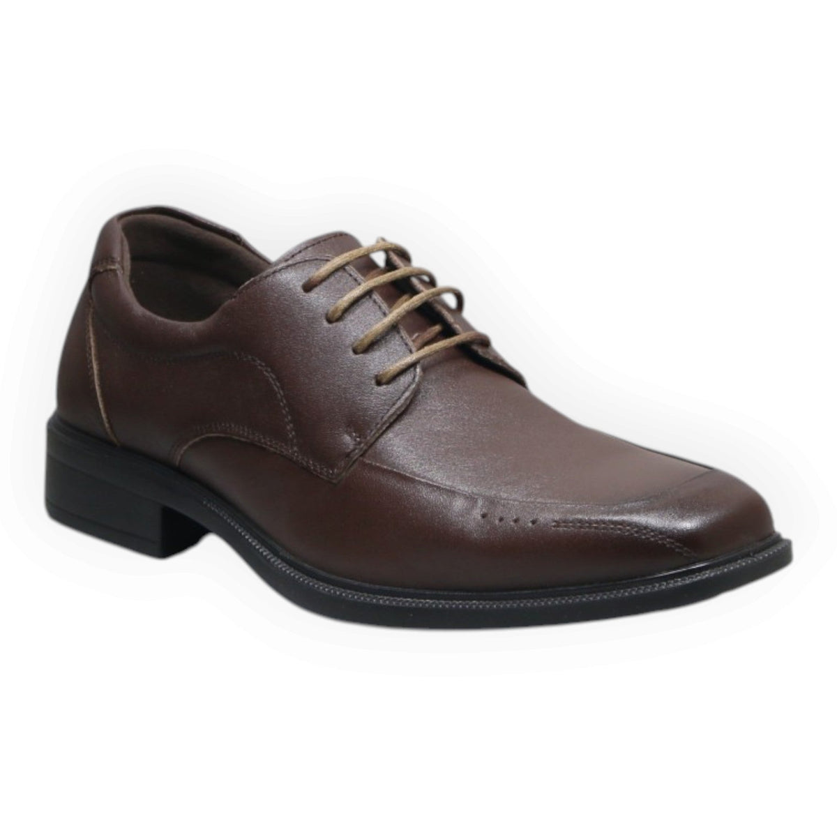 ARQS.PK brown leather derby dress shoes with a square toe, lace-up closure, and subtle stitching details.