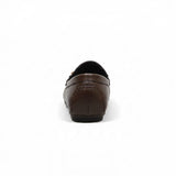 ARQS.PK brown leather loafer dress shoe, back view showing textured finish and stitched heel detail.