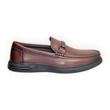 ARQS.PK brown leather slip-on loafers with a metallic bit detail and a durable black athletic-style sole.