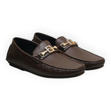 ARQS.PK brown leather loafers featuring a textured finish and gold-tone metallic hardware on the vamp.
