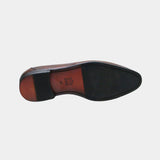 ARQS.PK brown leather penny loafer dress shoe showing the durable textured rubber and leather sole bottom view