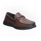 ARQS.PK brown leather slip-on loafers with a metallic bit detail and a comfortable black athletic-style sole.