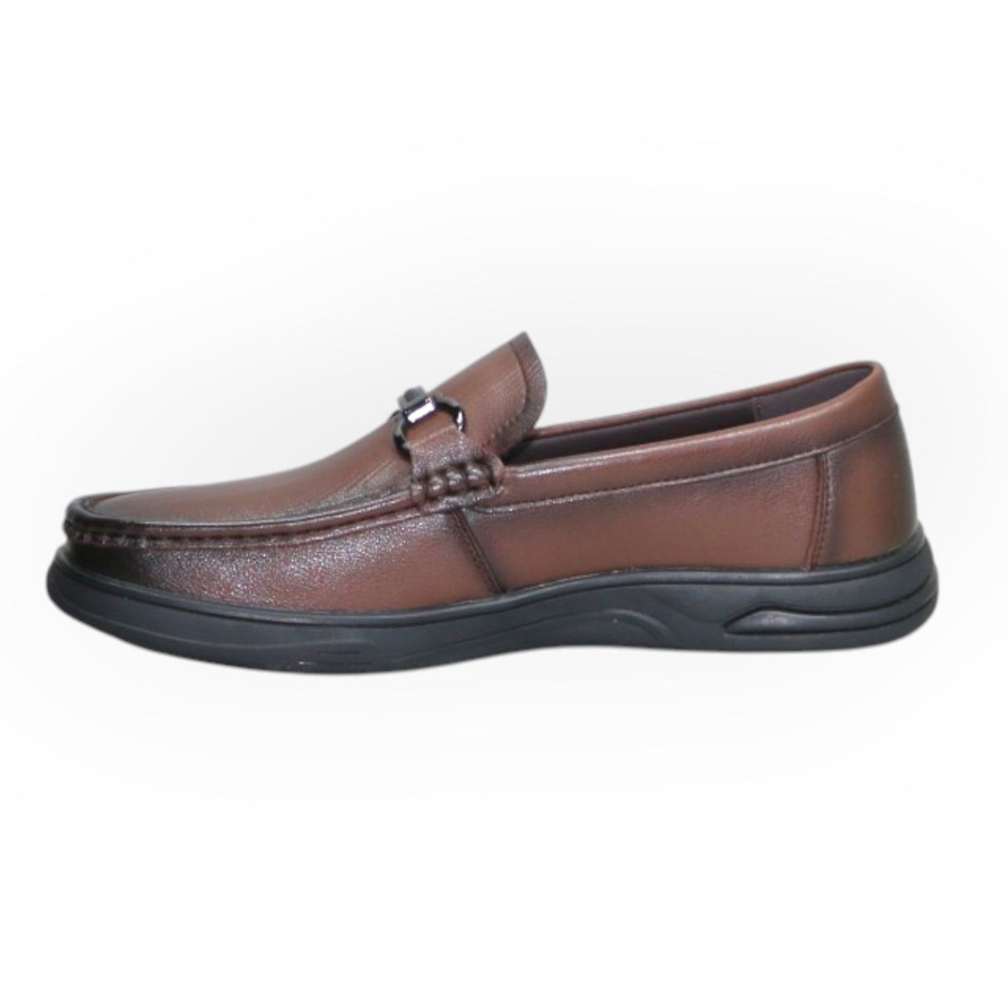ARQS.PK brown leather slip-on loafers with a metallic bit detail and a comfortable black athletic-style sole.