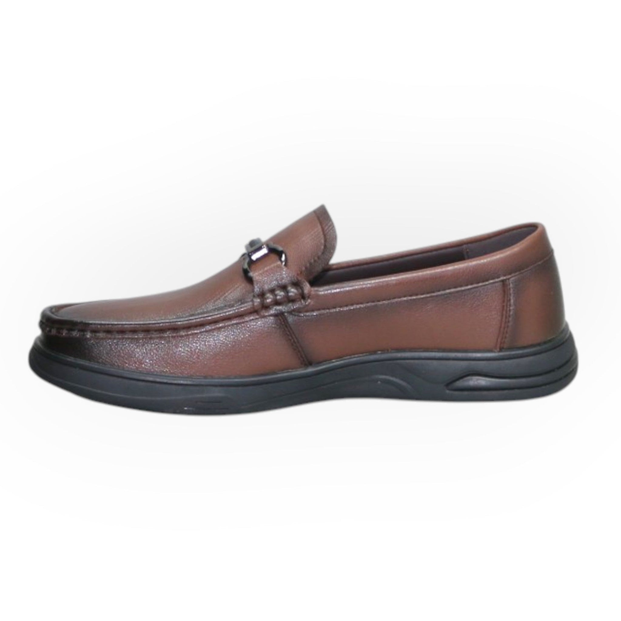 ARQS.PK brown leather slip-on loafers with a metallic bit detail and a comfortable black athletic-style sole.