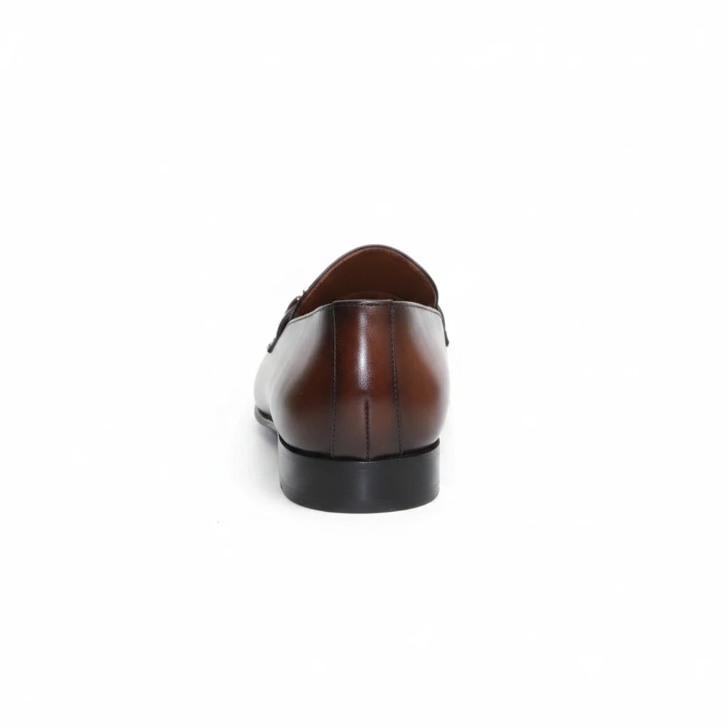 ARQS.PK 1708 brown leather loafer shoe viewed from the back showing the heel and polished finish