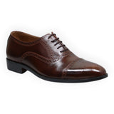ARQS.PK 873N brown leather oxford dress shoe with classic brogue detailing and lace-up closure