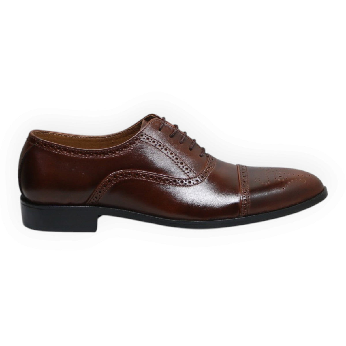 ARQS.PK 873N brown leather oxford dress shoe with classic brogue detailing and lace-up closure
