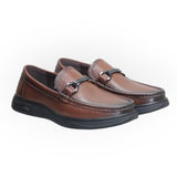 ARQS.PK brown leather slip-on loafers with a metallic bit detail and a durable black athletic-style sole.