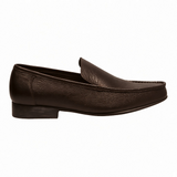 ARQS.PK men's classic brown textured leather slip-on loafers with apron stitching and a durable low-profile sole.