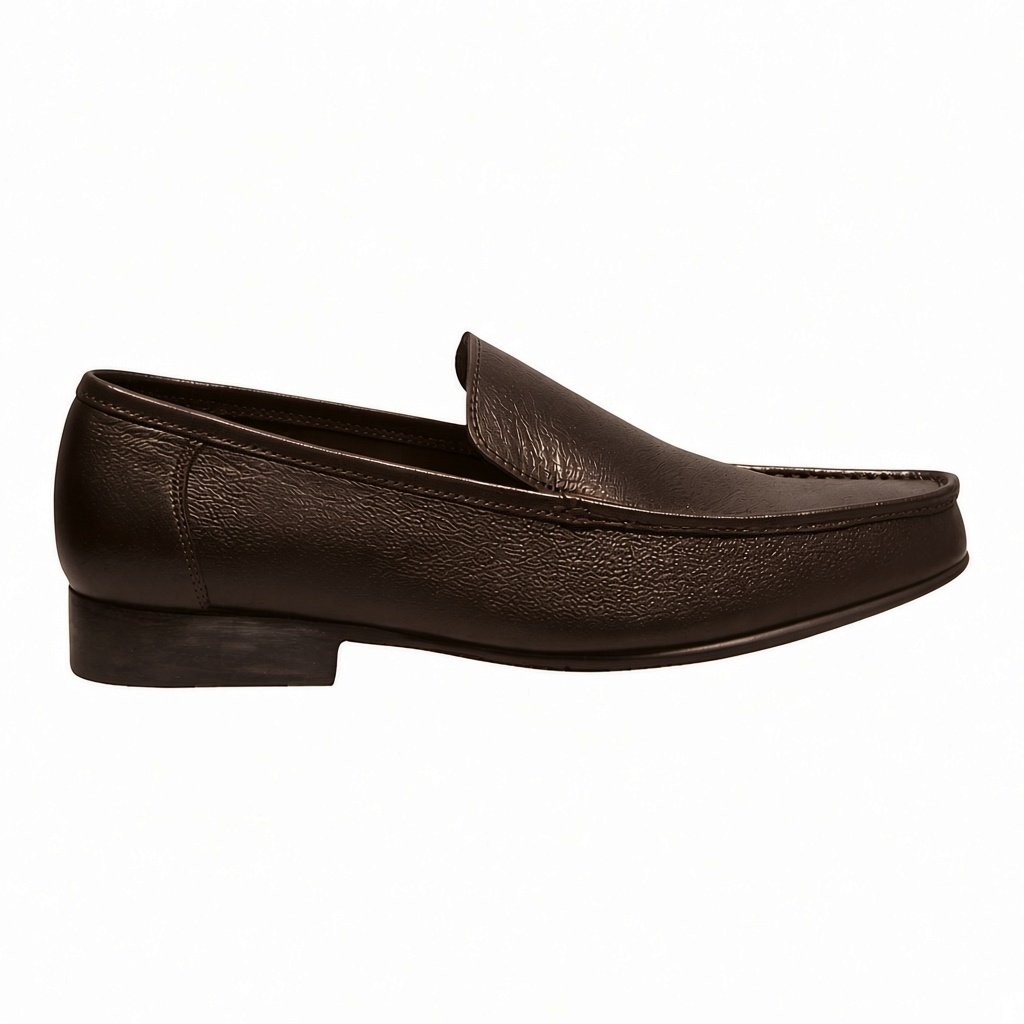 ARQS.PK men's classic brown textured leather slip-on loafers with apron stitching and a durable low-profile sole.