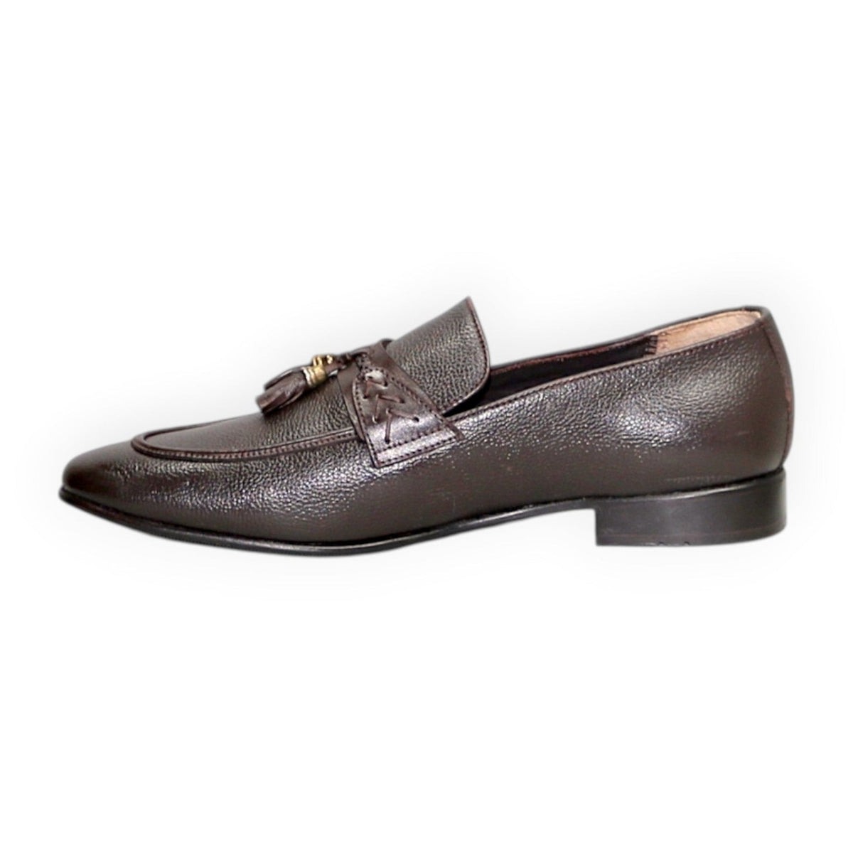 ARQS.PK brown leather men's formal slip-on dress shoes with tassel detail and rubber outsole