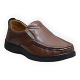 ARQS.PK brown synthetic leather slip-on loafer with moc-toe stitching and cushioned black sole