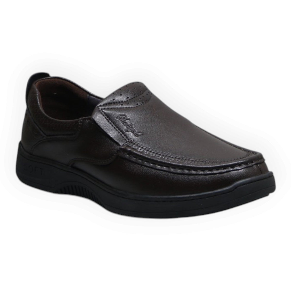 ARQS.PK brown synthetic leather slip-on loafers with moc-toe stitching and cushioned sole for men