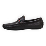 ARQS.PK brown textured slip-on loafers for men featuring a classic metal horsebit with red and green stripe detail.