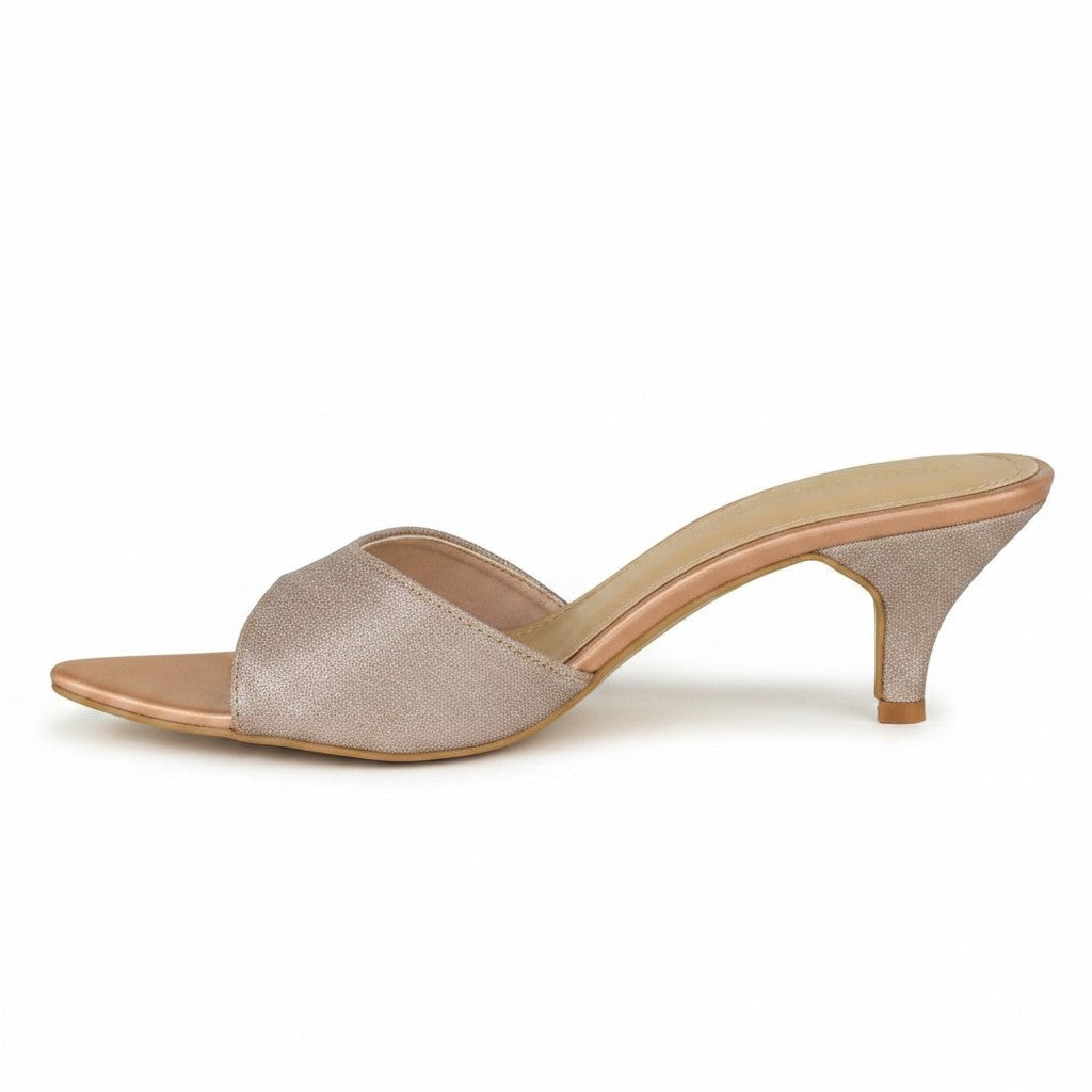 ARQS.PK 1692 champagne synthetic kitten heel mule sandal with a rubber sole, side view