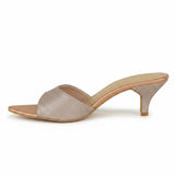 ARQS.PK 1692 champagne synthetic kitten heel mule sandal with a rubber sole, side view
