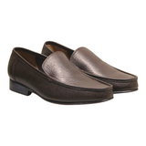 ARQS.PK men's classic dark brown textured leather slip-on loafers with apron stitching and durable low-profile sole.
