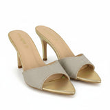ARQS.PK 1692 gold glitter pointed toe mule heels with synthetic upper and rubber sole