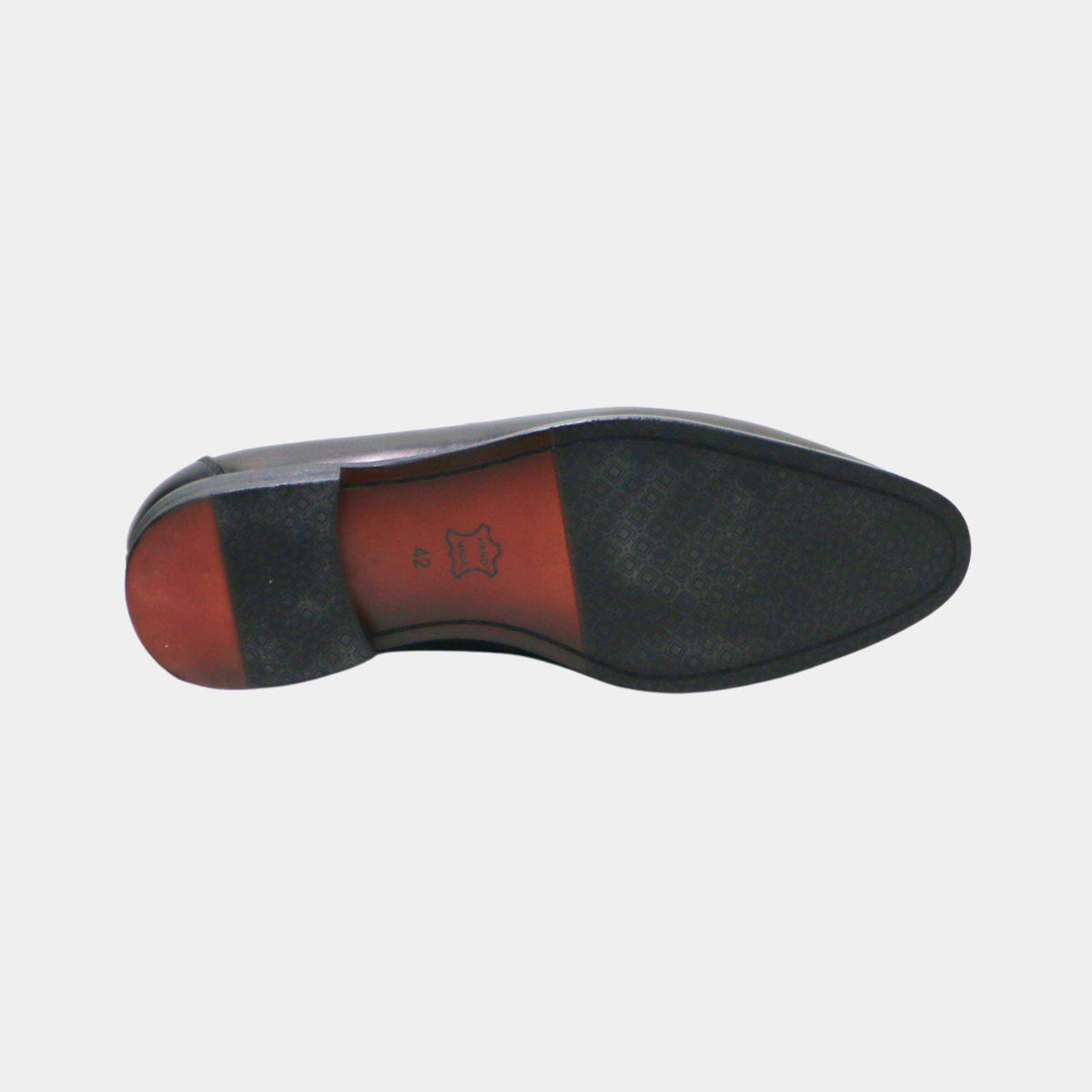 ARQS.PK leather penny loafer dress shoe showing the durable textured outsole with a low heel and size 42 stamp