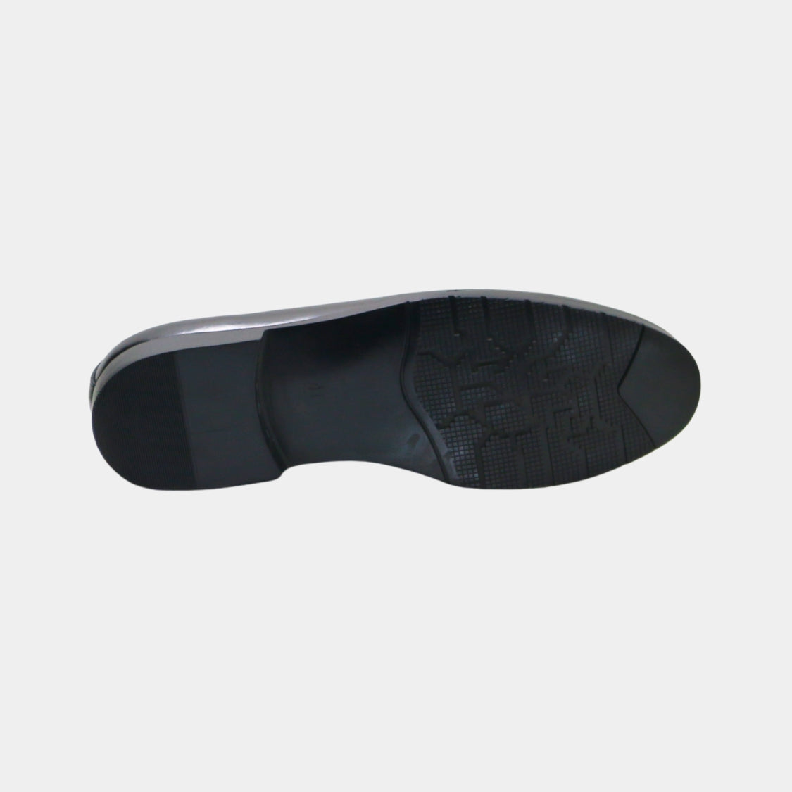 ARQS.PK black leather loafer shoe featuring a durable textured rubber outsole for high traction and stability.