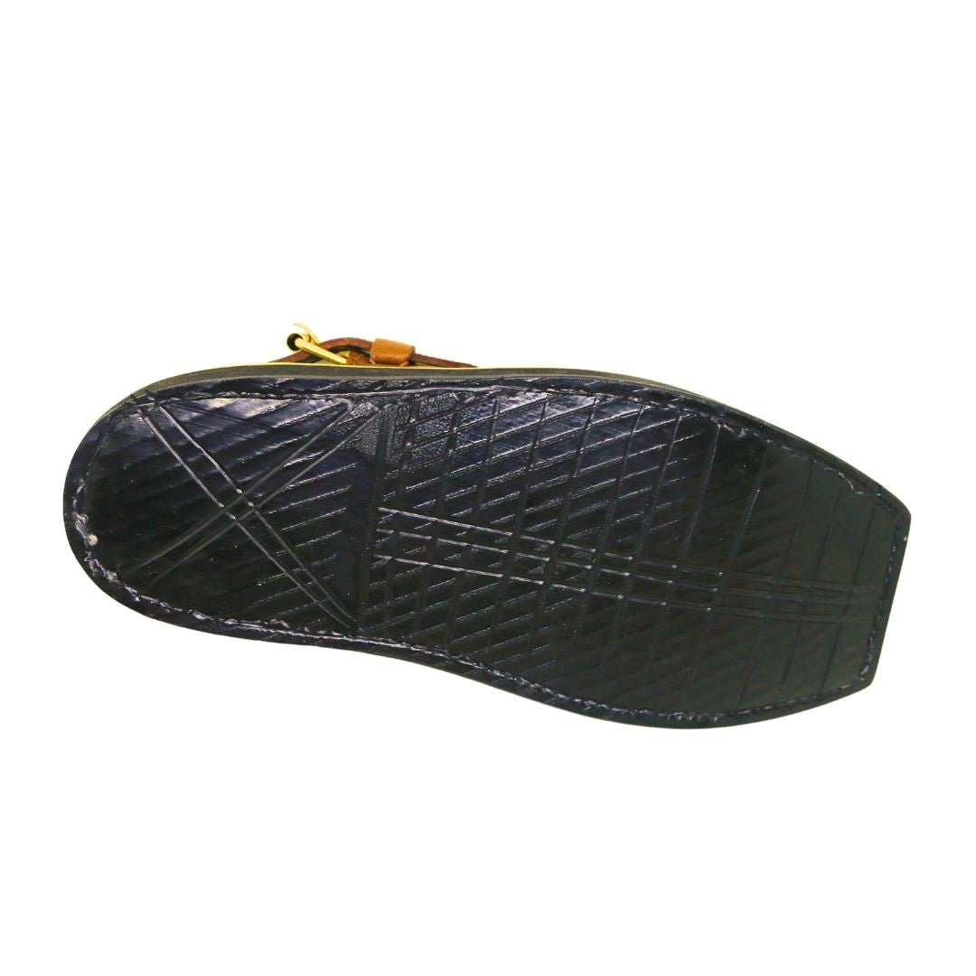 ARQS.PK 937 mustard textured Peshawari Chappal with a durable black patterned sole for formal events